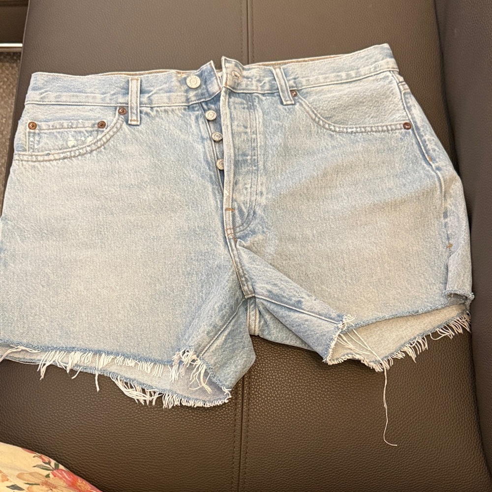 Light Wash Denim Women's Cutoff Shorts - Picture 3 of 6